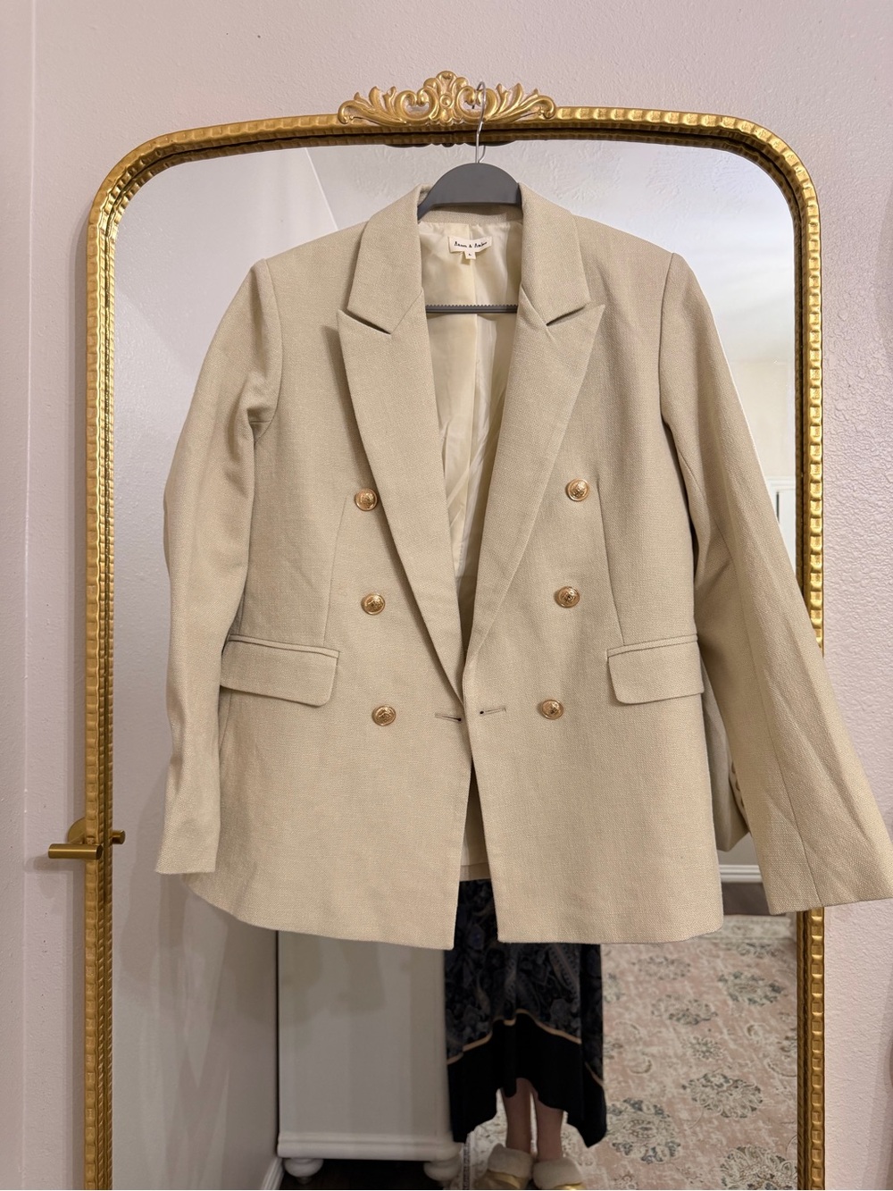 Tailored Double-Breasted Cream Blazer with Gold Buttons